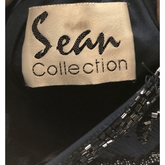SOLD- Sean Collection Blue Navy Heavy Beaded Size Small Formal Dress with Matchi - Picture 3 of 5